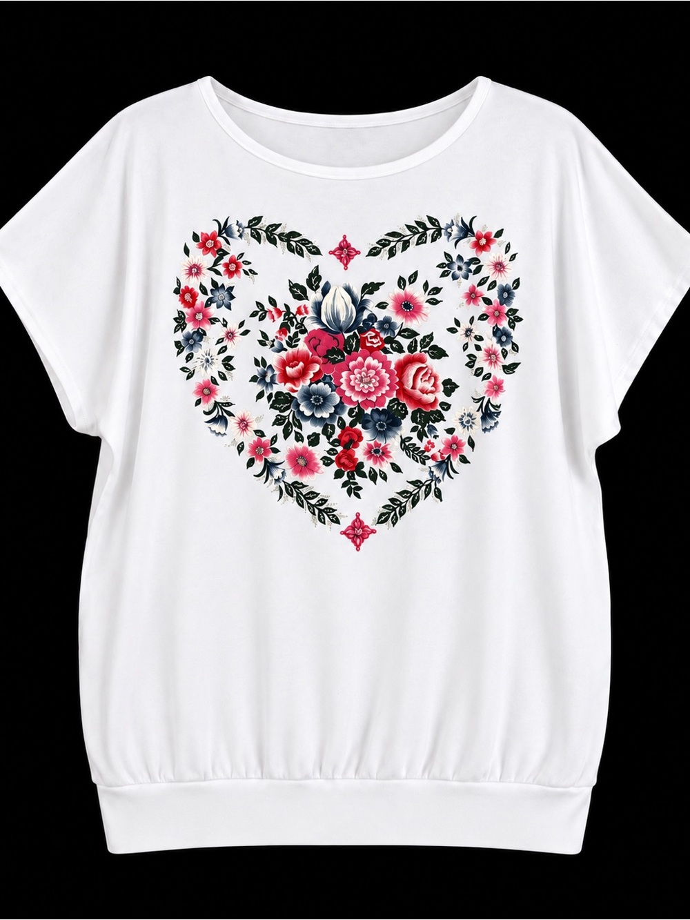 Vintage ACT III Large Floral Love Heart Banded Hem Top Made USA Cottagecore